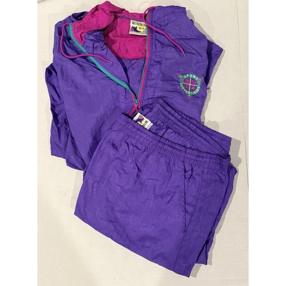 Vintage 1980s Winning Ways Purple Pink Nylon Track Windbreaker Set
